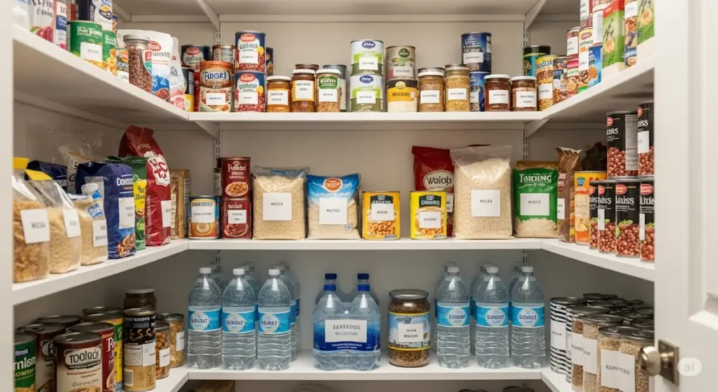 qué guardar para una crisis - agua y alimentos esenciales almacenar